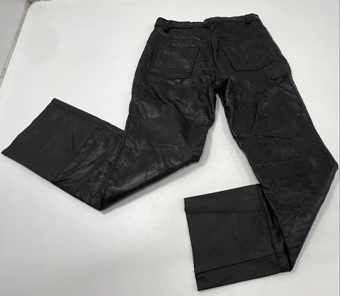 Vintage 90s Navarre Leather Co Men's Black Patchwork Genuine Leather Pants