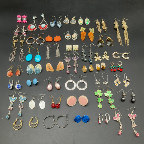 Vintage & Modern Costume Jewelry Earring Lot 45+ Pairs Whimsical Boho Floral