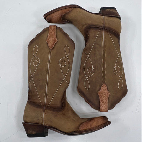 Ferrini Two Tone Brown Distressed Leather Western Cowboy Boots Size 9
