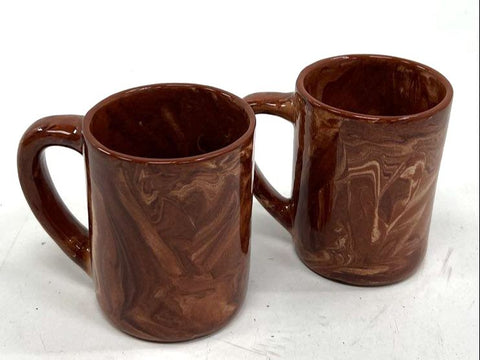 House of Marble Bucking Bronco Mug 2 Piece Set Brown Swirl Vintage