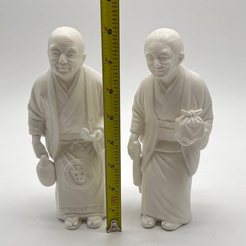 Collectible Asian Figurine Lot 2 Piece White Bisque Porcelain Elderly Couple