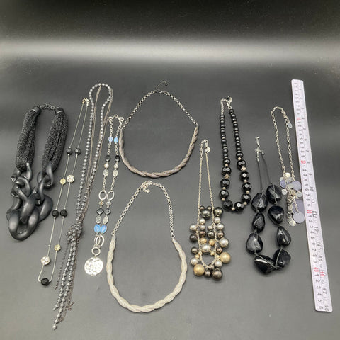 Modern Fashion Costume Jewelry Lot 10 Necklaces Beaded Mesh Silver Tone Black