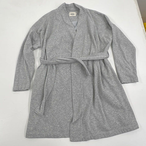 Ugg Women's Karoline Fleece Robe Gray Heather Belted Loungewear Pockets Sz L