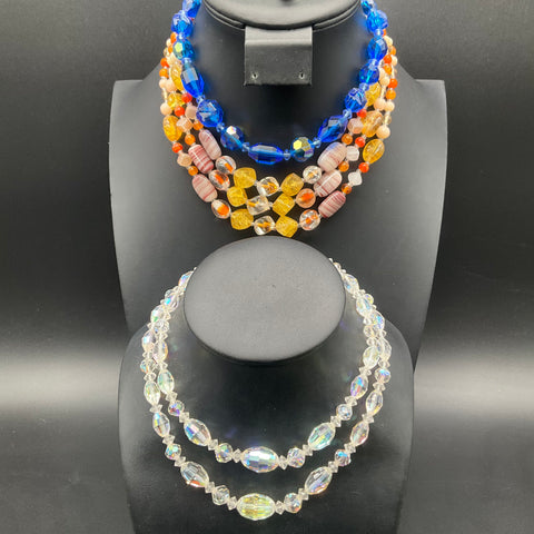 Vintage Glass Crystal Beaded Necklace Lot of 3 AB Finish Signed Japan