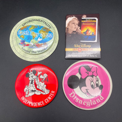 Disney Pinback Button Lot Vintage 1982-2002 Walt Disney Productions 4 Pieces