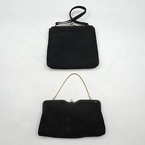 Vintage Maxim HL USA Black Satin Evening Handbag Purse Clutch Lot of 2