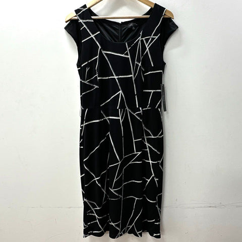 Tahari Women's Black White Geometric Mario-M Sheath Dress Size 8 NWT