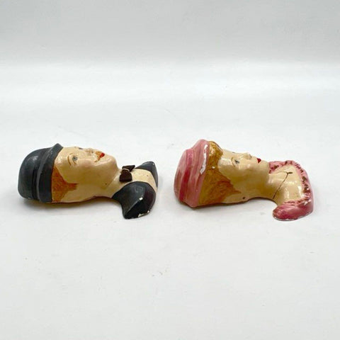 Vintage Mid-Century Chalkware Plaster Busts Wall Hanging Pair 6" Unsigned
