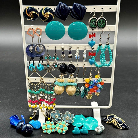 Vintage and Modern Costume Jewelry Earring Lot of 24 Pairs Studs Dangles Hoops