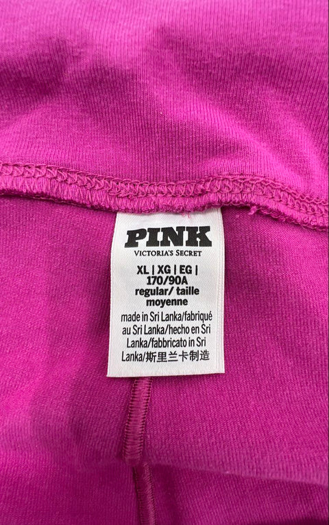 PINK Victoria's Secret Women's Pink Heart Rhinestone Foldover Yoga Pants XL