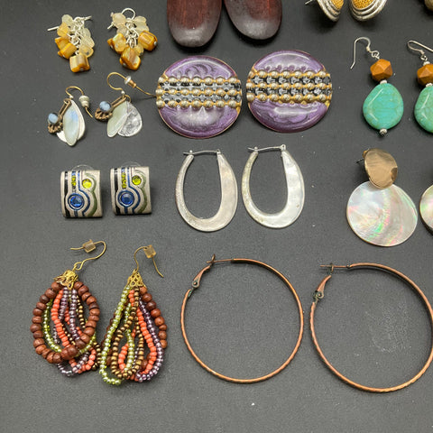 Boho Retro Beaded Metal Stone Earrings Jewelry Lot of 25+ Pairs Hoops Dangles