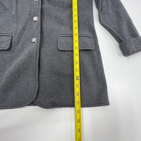 Lauren Ralph Lauren Women's Gray Knit Blazer Jacket Crest Buttons Cotton Blend L