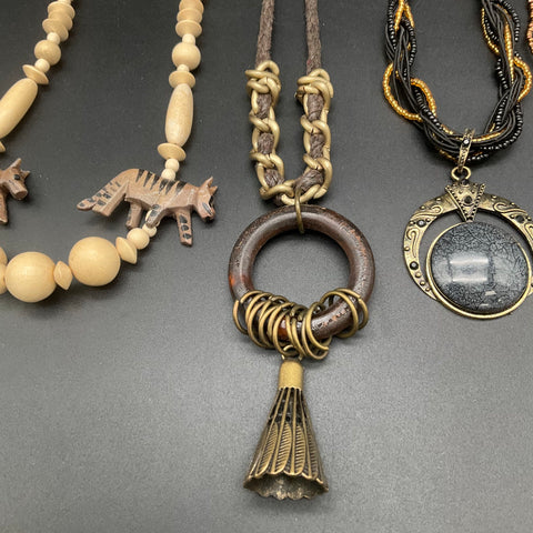 Robert Rose Bohemian Tribal Jewelry Lot 8 Necklaces Millefiori Wood Animal