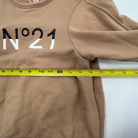 N°21 Tan Embroidered Logo Bell Sleeve Sweatshirt Pullover Women's Size 38