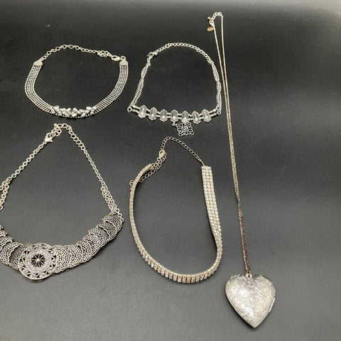 Vintage to Modern Costume Jewelry Lot 0.5 Lbs 12pc Silver Tone Necklaces