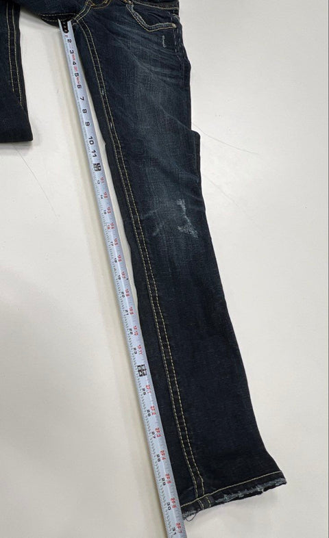 MEK Denim Women's Mazatlan Cigarette Dark Wash Embroidered Flap Pocket Jeans 25