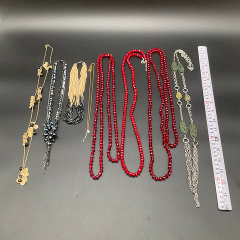 Modern Beaded and Fashion Jewelry Lot of 8 Necklaces Red Beads Druzy Charm