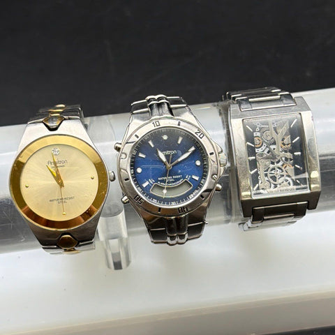 Armitron Men's Watch Lot of 3 Stainless Steel Diamond Skeleton Chronograph As-Is