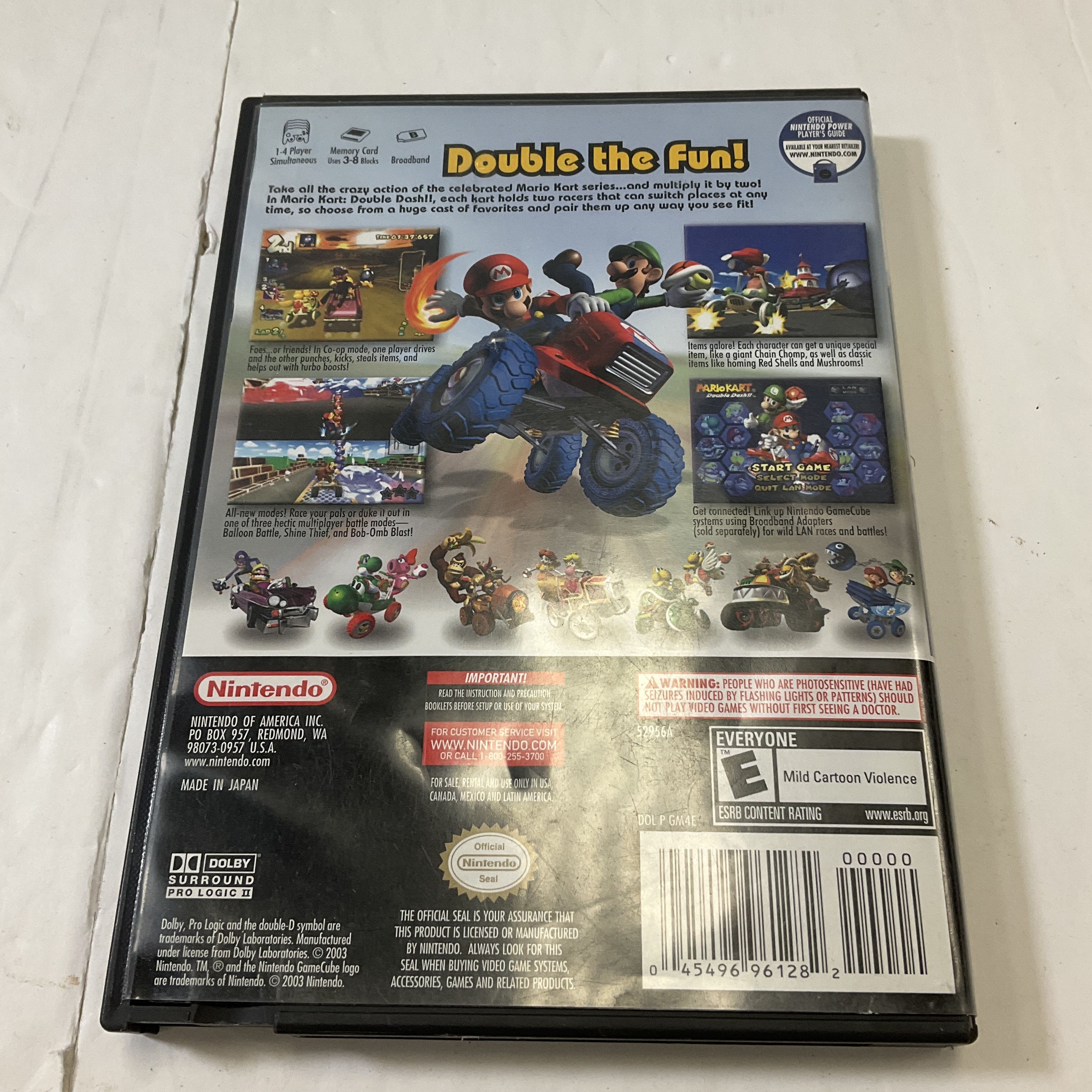 Nintendo Gamecube Mario Kart Double Dash Case & Manual Inserts NO GAME DISC