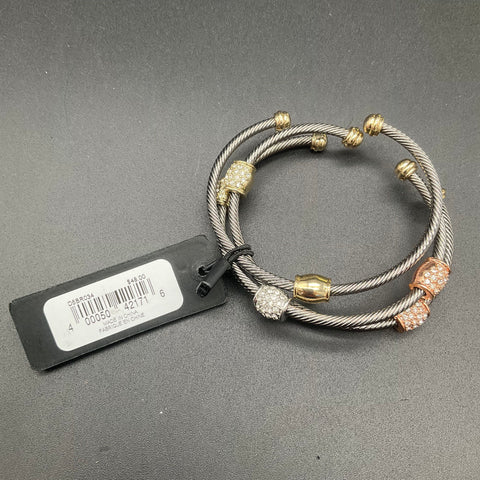 Armani Exchange A/X Twisted Cable Cuff Bracelet Set 2 Piece NWT Crystal Accent