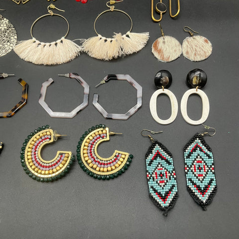 Boho Eclectic Fashion Statement Earrings Jewelry Lot of 13 Pairs Dangles Hoops