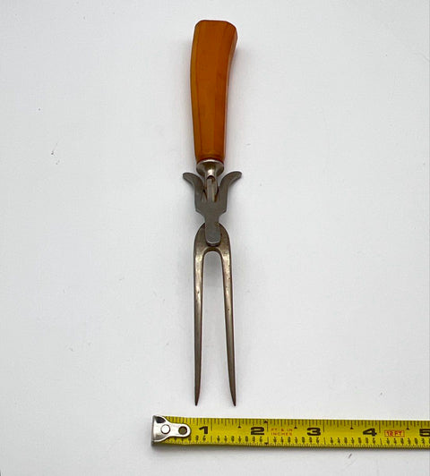 Vintage Serving Fork Meat Carving with Ejector Faux Bakelite Handle 9 Inch