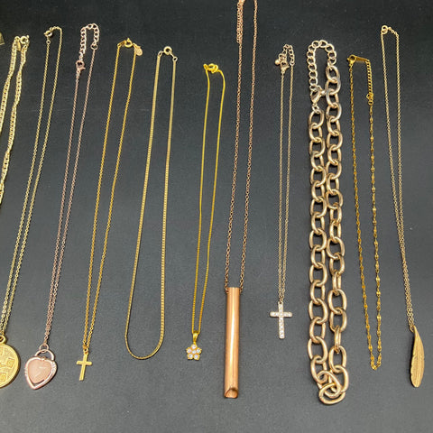 Loft Lucky Brand Costume Jewelry Lot 17 Necklaces Pendants Heart Cross Gold Tone