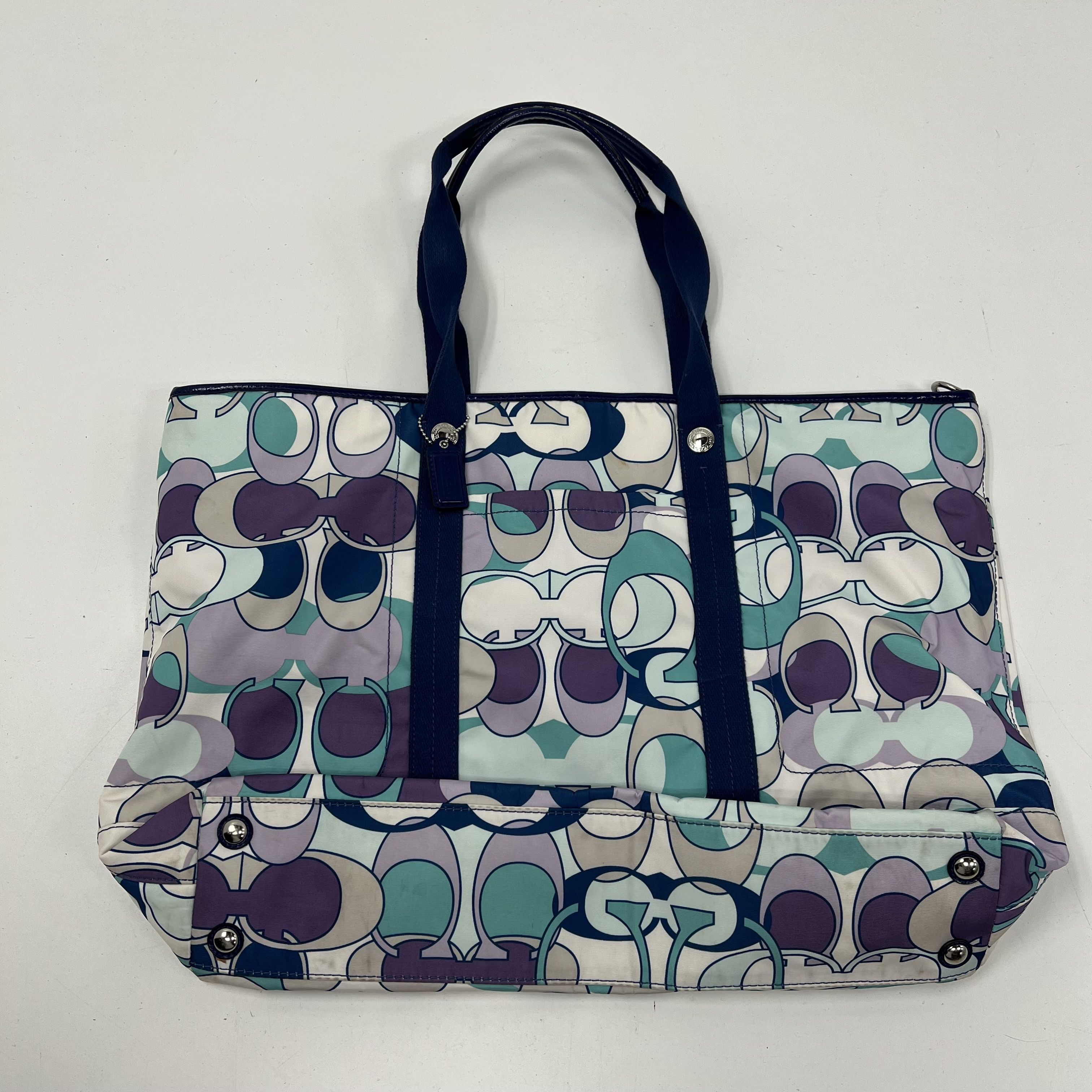 Coach OP Art Print Blues Signature Logo Graphics Weekender Bag Duffle F77285