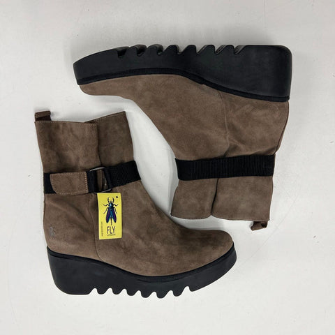 Fly London Yama Brown Suede Wedge Heel Ankle Boots Size 41