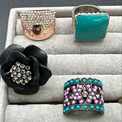 Vintage and Modern Costume Jewelry Ring Lot of 18 Rhinestone Enamel Statement