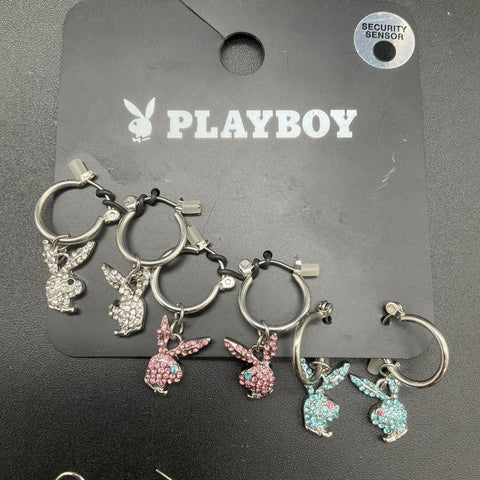 Playboy Fashion Jewelry Lot Necklace Hoop Stud Hook Earrings Rhinestone Bunny