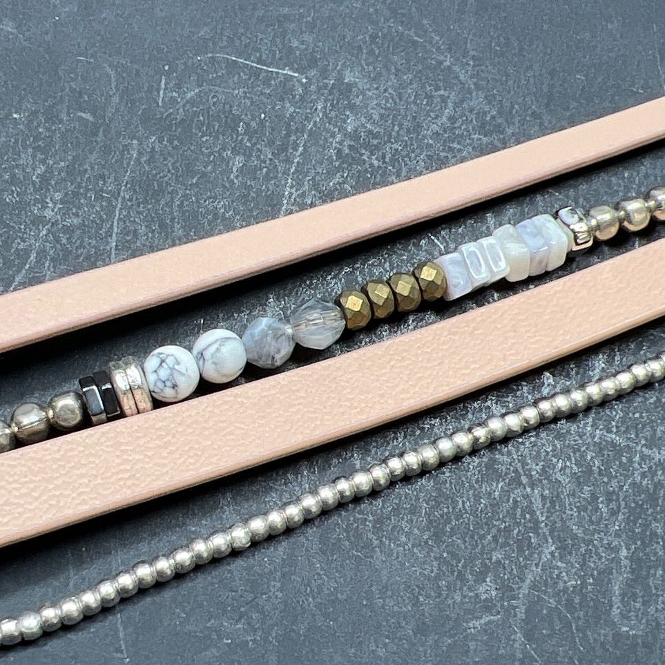 Stella & Dot Beaded & Peach Leather Choker