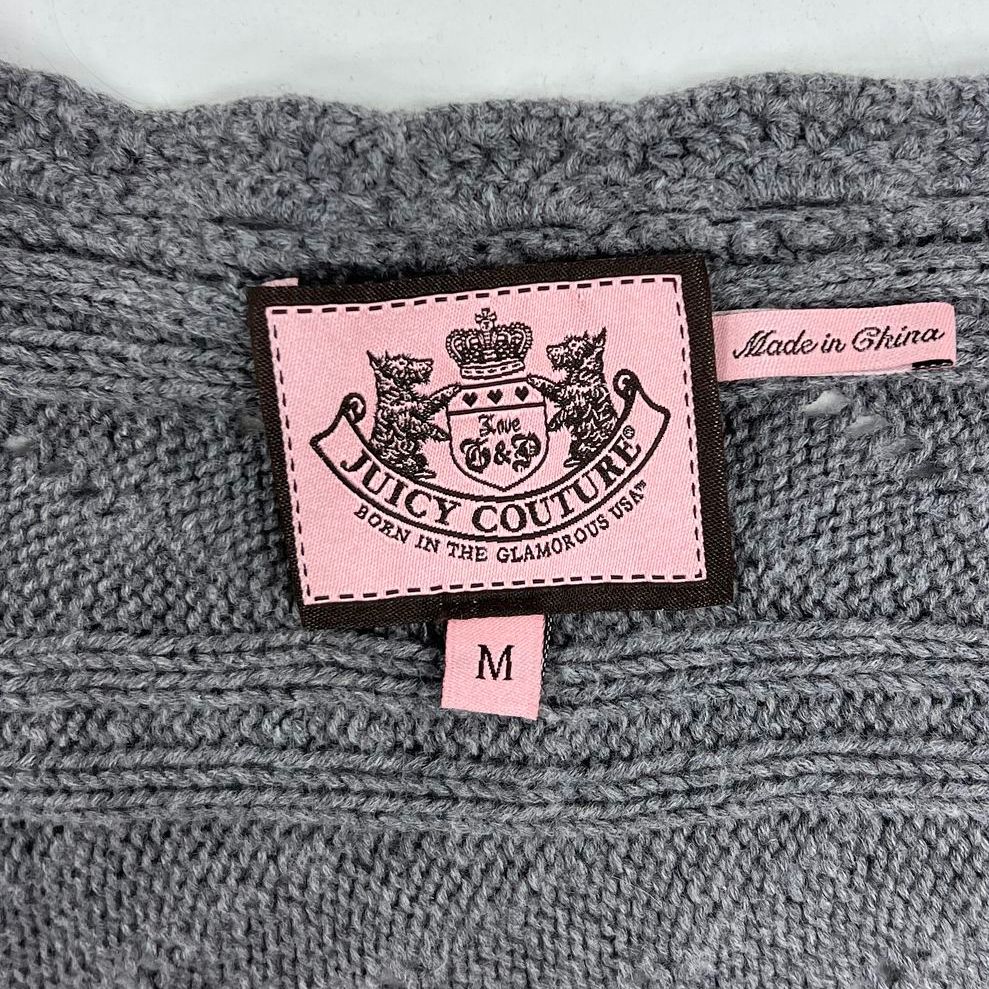 Vintage Y2K Juicy Couture Cashmere Blend Pointelle Knit Cardigan Women's M Gray