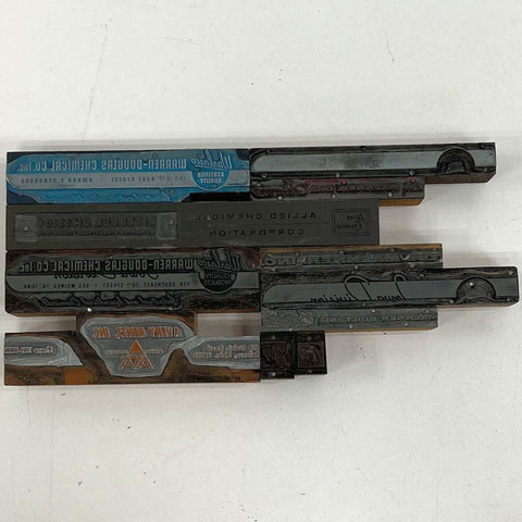 Vintage Letterpress Blocks Lot Wood Metal Print Type Allied Chemical Advertising