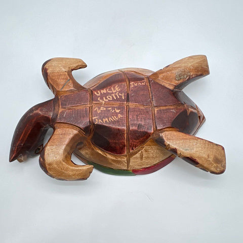 Vintage Hand Carved Wood Turtle Bowl 15" Jamaica Folk Art Uncle Scotty 1976