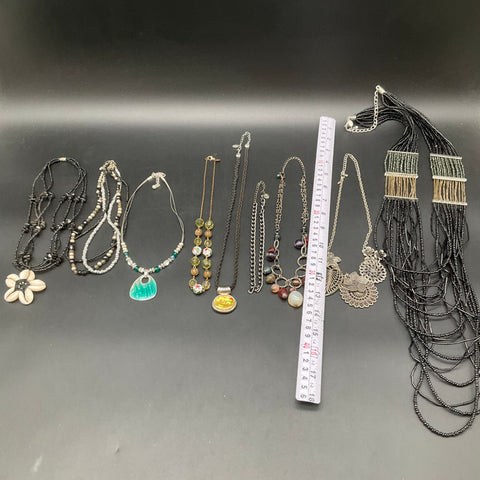 Vintage to Modern Costume Jewelry Lot of 9 Necklaces Beaded Pendant Bohemian