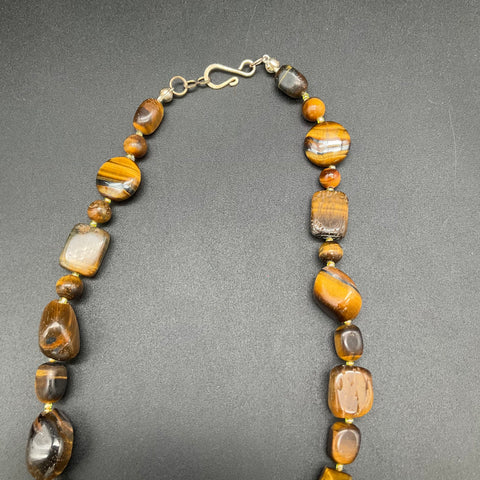 925 Sterling Silver Tiger's Eye Necklace & Dangle Earrings Set Vintage Style