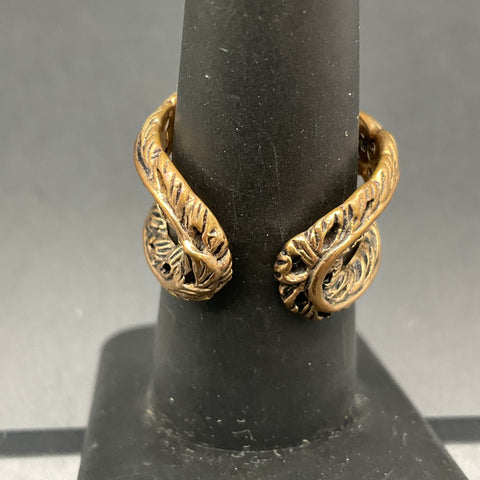 Barse Bronze Tone Feather Wrap Bypass Ring Size 7 Adjustable Thailand