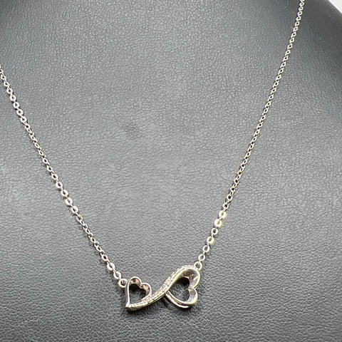 925 Sterling Silver Double Heart Diamond Accent Necklace 2.11g