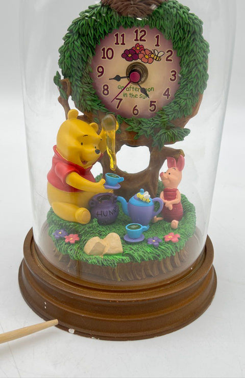Disney Winnie the Pooh Piglet Tea Party Clock Figurine Glass Dome 9 Inch