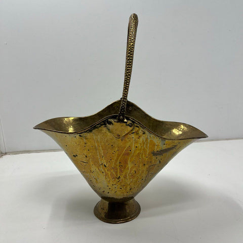 Vintage Hammered Brass Scuttle Basket Planter Bucket 12.5" H Made in India