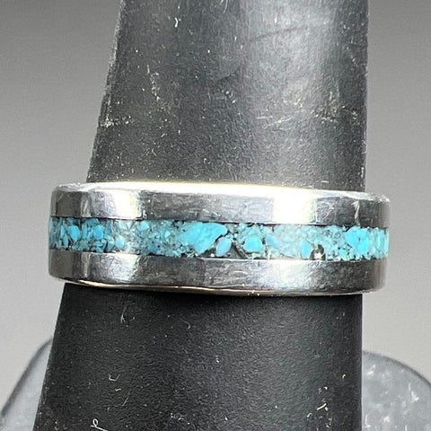 925 Sterling Silver Turquoise Chip Band Ring Size 8 4.20g