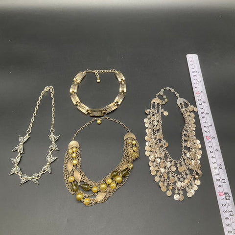 Vintage Costume Jewelry Lot 4pc Necklaces Bracelet Boho Mid-Century Butterfly