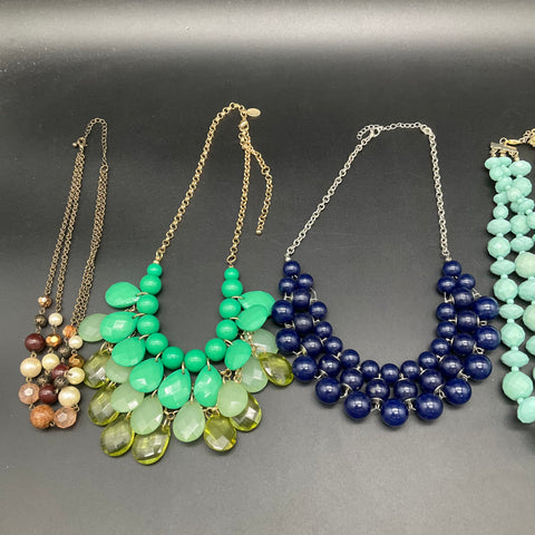 Statement Beaded Jewelry Lot 6 Pieces Multi-strand Necklaces Blue Green White