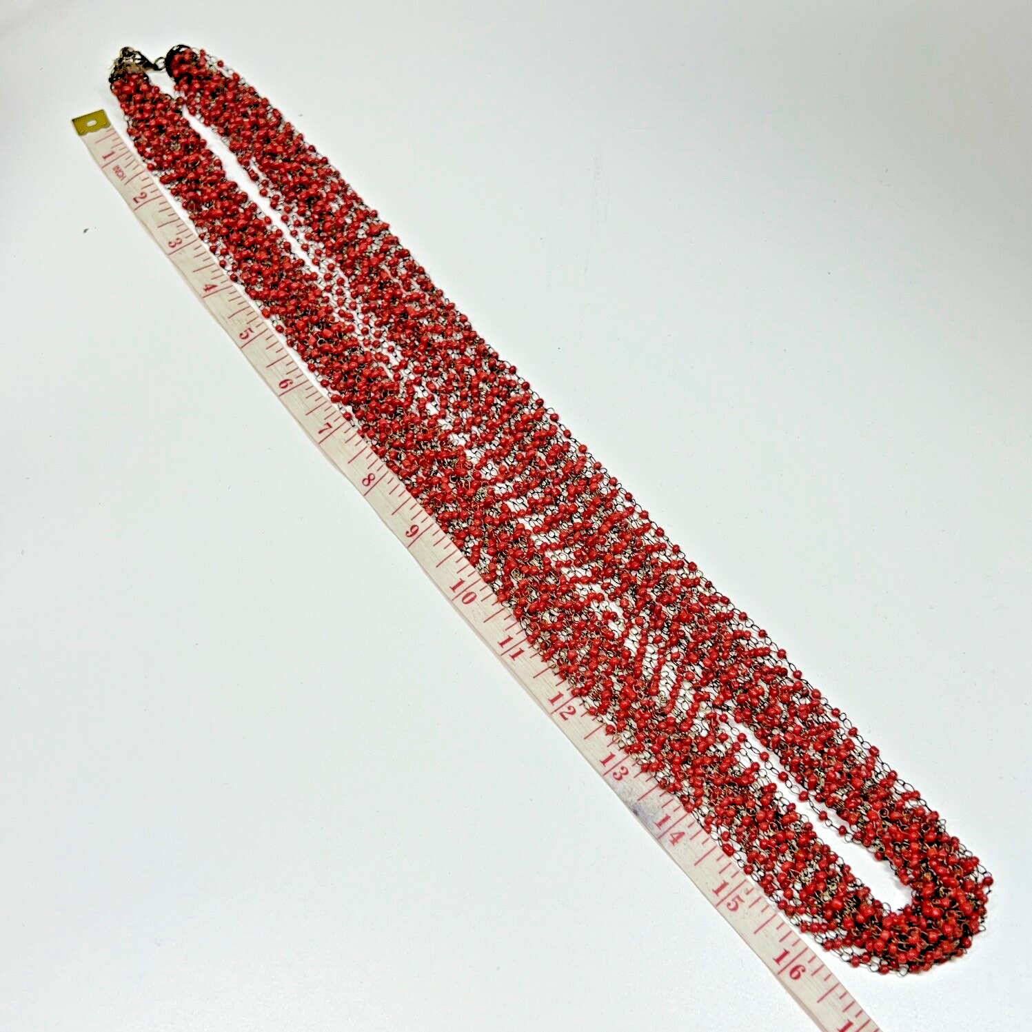 Multi Strand Red Seed Beaded Necklace