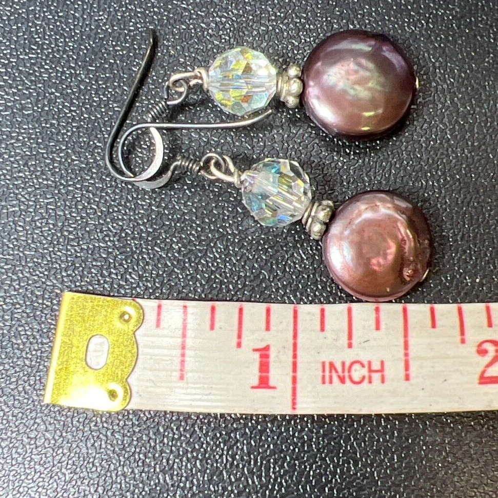 925 Sterling Silver Aurora Borealis Pearl French Wire Dangle Earrings