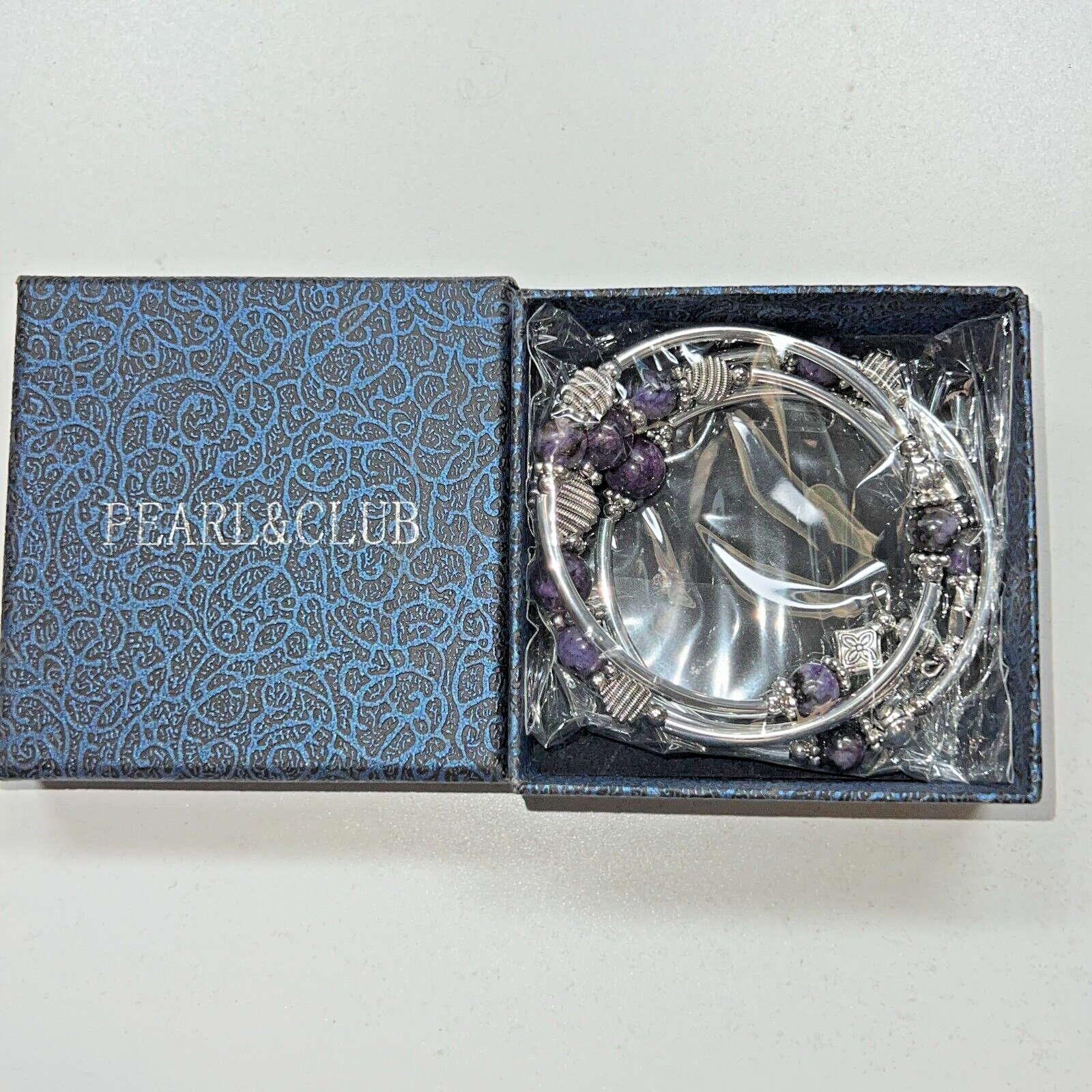 NIOB Pearl & Club Women's Purple Beaded Chakra Wrap Bangle Bracelet