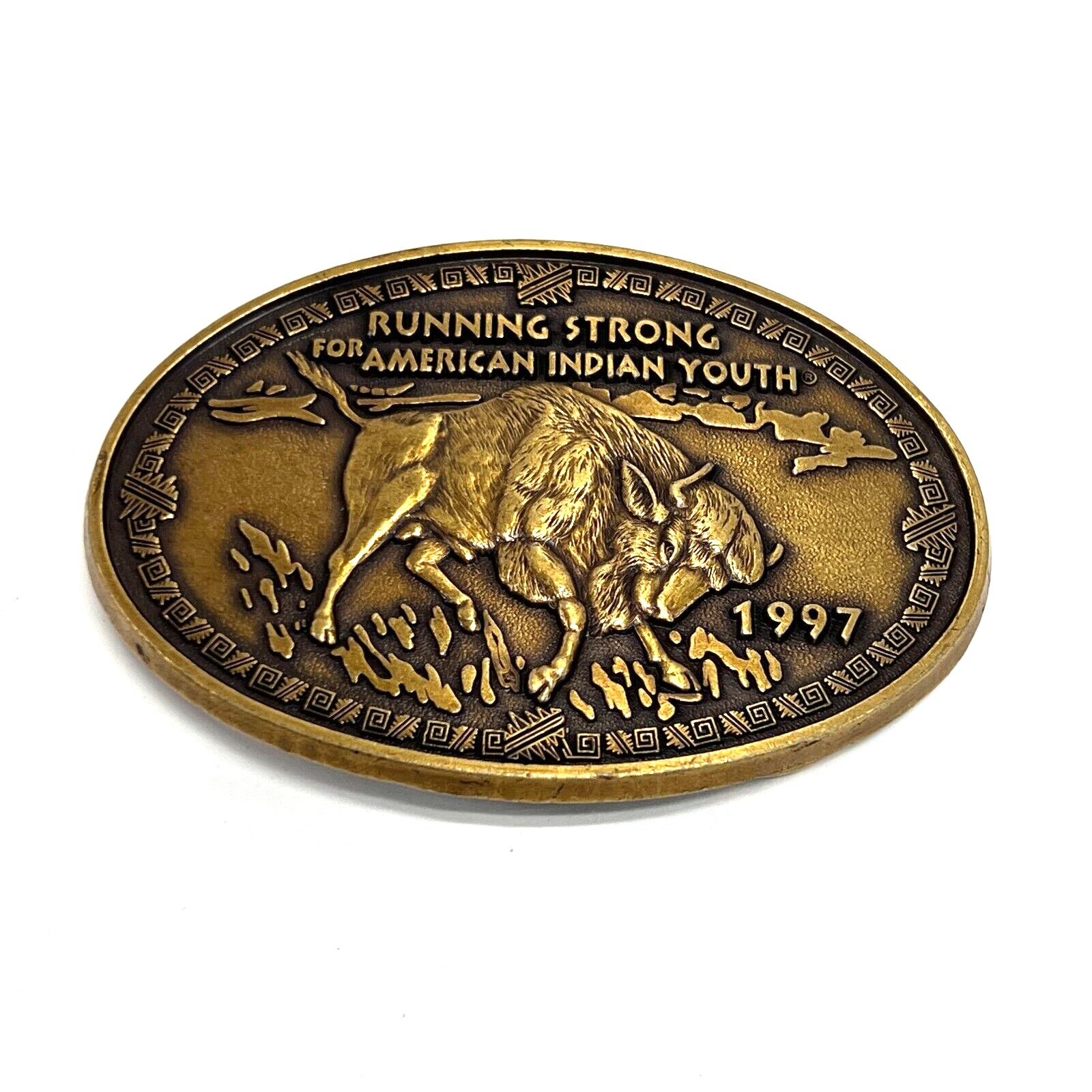 Vintage 1997 Running Strong For American Indian Youth Belt Buckle Bull