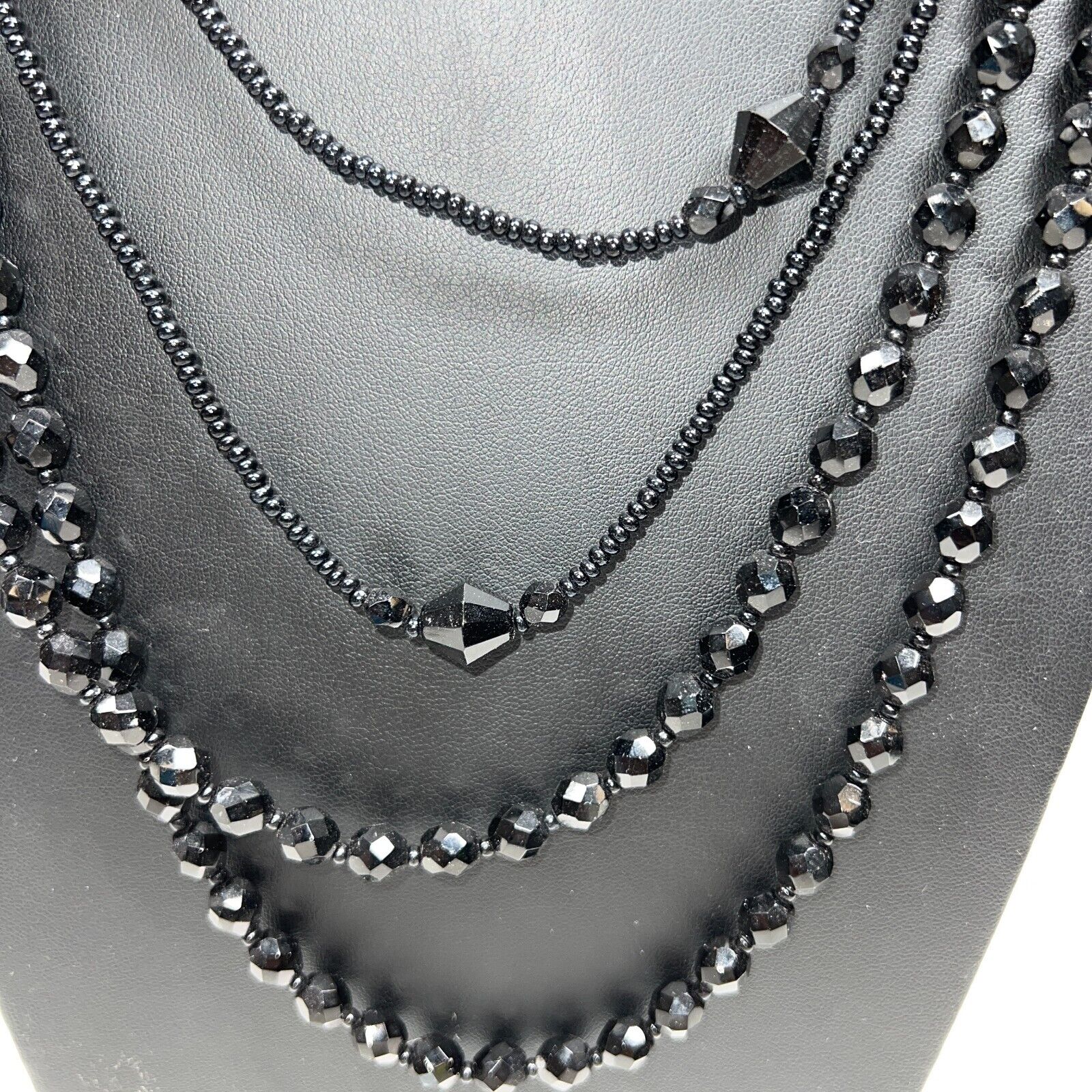 Lot Of Costume Jewelry Black Beaded Necklace Bracelet Dangle Earrings
