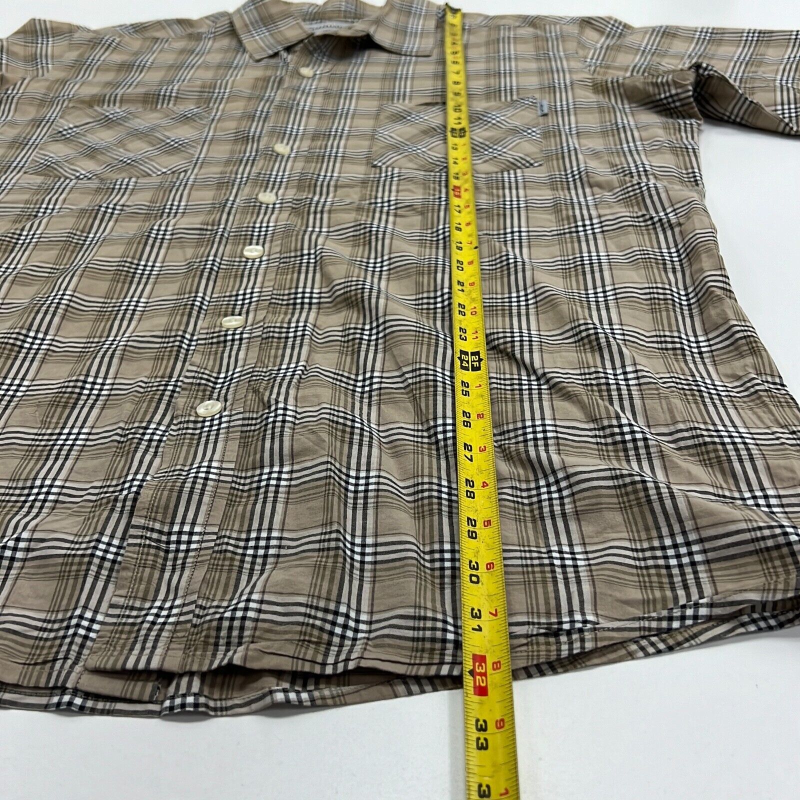 Carhartt Men's Beige Plaid Spread Collar Short Sleeve Button-Up Shirt XLT